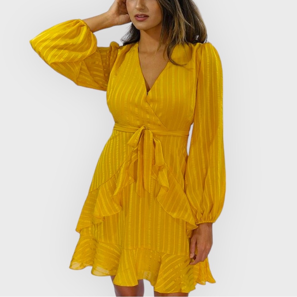 ASTR The Label Yellow Textured Ruffle Dress